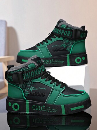 Men's Winter Fleeced High-Top Casual Sneakers, Fashionable Sports Shoes, White Shoes