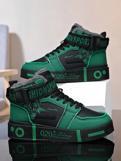 Men's Winter Fleeced High-Top Casual Sneakers, Fashionable Sports Shoes, White Shoes