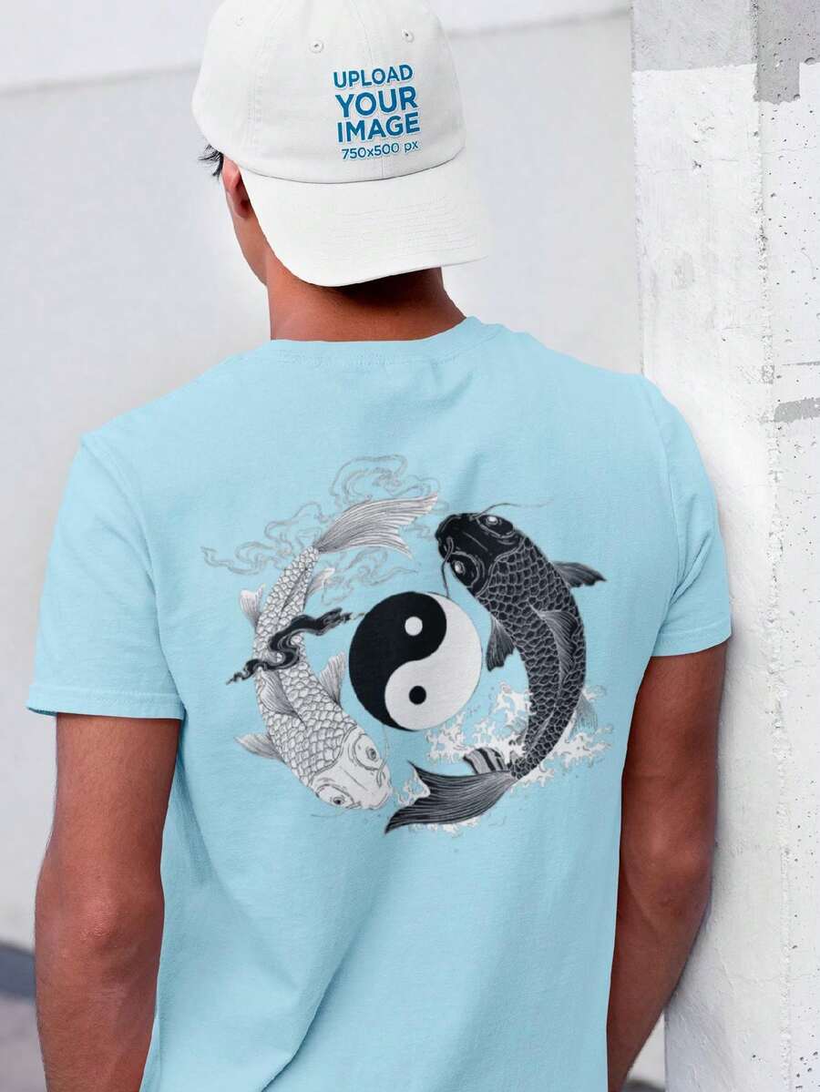 Men's T-Shirt 100% Cotton Premium Yin Yang Carps Streetwear Shirt - Màu xanh nhạt - Xem 1