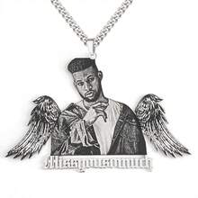 定制天使翅膀照片雕刻名字项链，个性化照片雕刻吊坠项链，不锈钢激光雕刻肖像/宠物图片项链家庭情侣结婚纪念日圣诞节节日礼物送给朋友/家人 - 款式1 - 查看 2