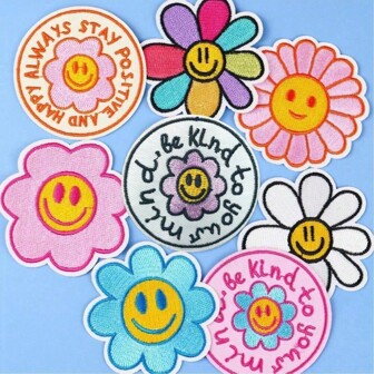 8pcs Sunflower &  Face DIY Embroidery Patch Stickers, For Jacket, Jeans, Shirt, Trucker Cap - DIY Craft Applique