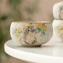 1 pieza Taza de té de cerámica de gatito al horno Ru, taza de porcelana Ru agrietada al azar, taza de propietario, juego de té de estilo chino kung fu, taza de té pequeña, decoración del hogar