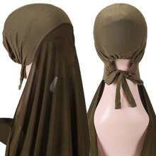 1 pièce Hijabs prêts à porter instantané, foulard à capuche en mousseline de soie de couleur unie pratique pour femmes, accessoires de abaya à porter quotidiennement sous un bonnet voilé