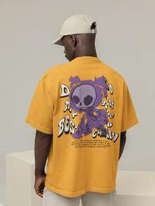 Men's Oversized T-Shirt 100% Premium Cotton Skeleton Streetwear Shirt - 橘色 - 查看 1