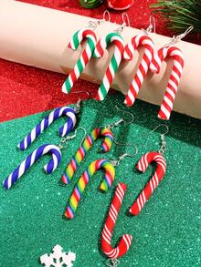 1 Pair Cute Minimalist Creative Cartoon Candy Cane Resin Earrings For Women, Suitable For Holiday Parties