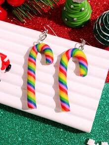 1 Pair Cute Minimalist Creative Cartoon Candy Cane Resin Earrings For Women, Suitable For Holiday Parties