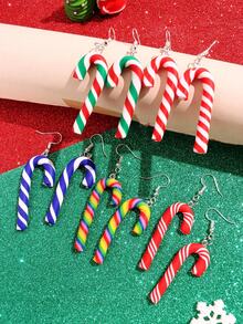 1 Pair Cute Minimalist Creative Cartoon Candy Cane Resin Earrings For Women, Suitable For Holiday Parties