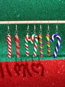 1 Pair Cute Minimalist Creative Cartoon Candy Cane Resin Earrings For Women, Suitable For Holiday Parties