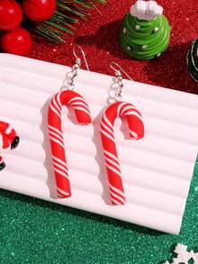 1 Pair Cute Minimalist Creative Cartoon Candy Cane Resin Earrings For Women, Suitable For Holiday Parties