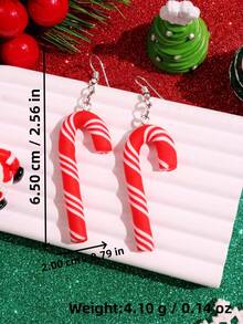 1 Pair Cute Minimalist Creative Cartoon Candy Cane Resin Earrings For Women, Suitable For Holiday Parties