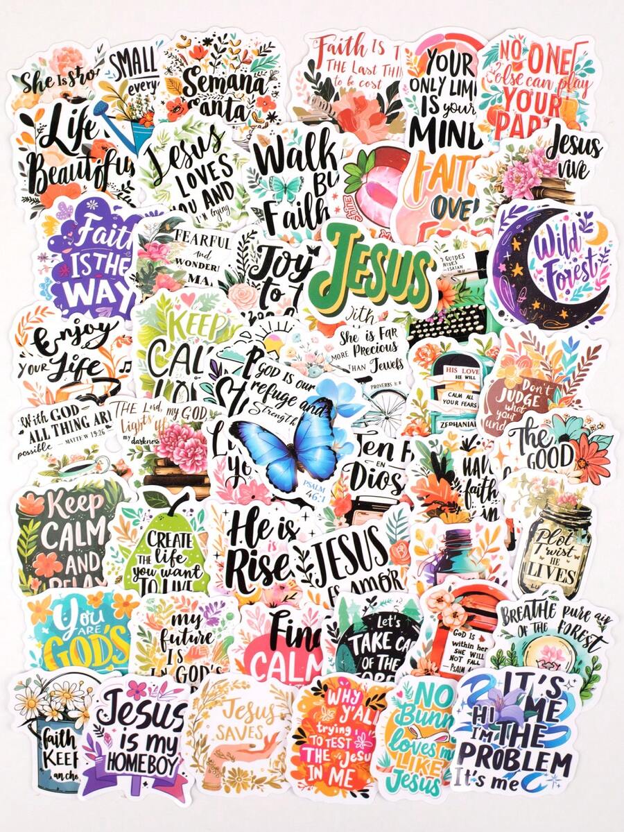50pcs Bible Inspirational Quotes Stickers, Jesus Phrase ,Jesus Sayings