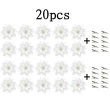 Set de 10 piezas de adornos navideños de flores de Nochebuena con brillo - Flores de Nochebuena artificiales con pinzas y tallos, para decorar coronas navideñas, decoración festiva de Navidad y Año Nuevo