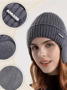 Thick Thermal Lined Beanie Hats, Unisex Solid Color Knitted Hat, Winter Warm Ear Protection Caps For Men, New Design Winter Hat