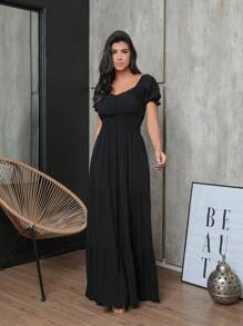 Vestido de viscolinho com manga longa feminina