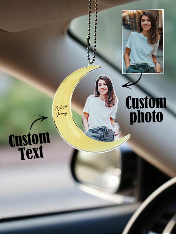 1PC Custom Photo&Name Car Ornament, Personalized Photo Pendant Car Accessories, Custom Car Photo Decor Accessories, Custom Hanging Car Photo Frames, Car Decor Interior Accessories, Rear View Photo Gift, Birthday Gift, Anniversary Gift, Couple Gift, Gift For Boyfriend/Him/Husband/Dad, Gift For Girlfriend/Her, Ornamental, Waterproof Exquisite, Stylish, Modern Custom, For Mother's Day, For Children's Day, For Weddings, For Housewarming Office, School, Home, Car, Valentine Day Decor Gifts Graduation