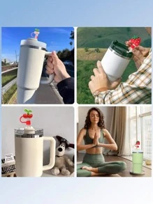 1 pieza/4 piezas Tapas de cubierta de pajita con diseño de fresa y cereza para tumblers de 30 y 40 onzas, tapas lindas de 10 mm para pajitas, cubiertas reutilizables para pajitas, tapas antipolvo para pajitas, tapas sencillas para la punta de la pajita adecuadas para conducir, oficina, acampar al aire libre, Navidad, accesorios para tazas, regalo del Día de la Madre