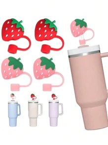 1 pieza/4 piezas Tapas de cubierta de pajita con diseño de fresa y cereza para tumblers de 30 y 40 onzas, tapas lindas de 10 mm para pajitas, cubiertas reutilizables para pajitas, tapas antipolvo para pajitas, tapas sencillas para la punta de la pajita adecuadas para conducir, oficina, acampar al aire libre, Navidad, accesorios para tazas, regalo del Día de la Madre