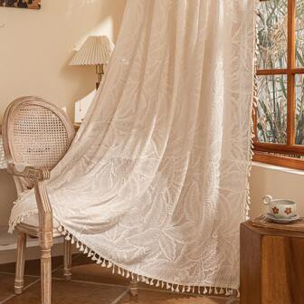 1PanelWhite Sheer Gardiner - Blommiga Gardiner Längd Stång Fick Fönster Voile Sheer Draperier För Sovrum Kök Korta Gardiner