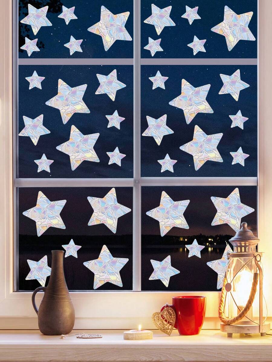2pcs/Set Star, Moon, Rainbow Window Cling Static Stickers, Anti