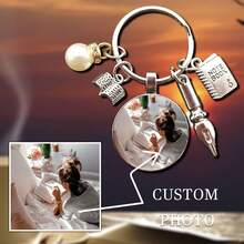 Customized Time Jewel Retro Couple Photo Keychain Decoration Gift, Suitable For Car, Books, Writers, Students, Teachers, Bookworms