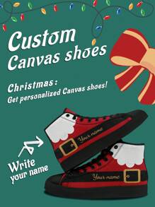 1 双腰带圣诞礼物定制高帮运动鞋、个性化圣诞帽名字运动鞋、定制圣诞礼物厚底运动鞋、个性化圣诞老人高帮帆布鞋、圣诞帽名字运动鞋、个性化男女运动鞋、个性化运动休闲鞋、送给妈妈/爸爸/她/他/女朋友/男朋友/妻子/丈夫/朋友的圣诞礼物