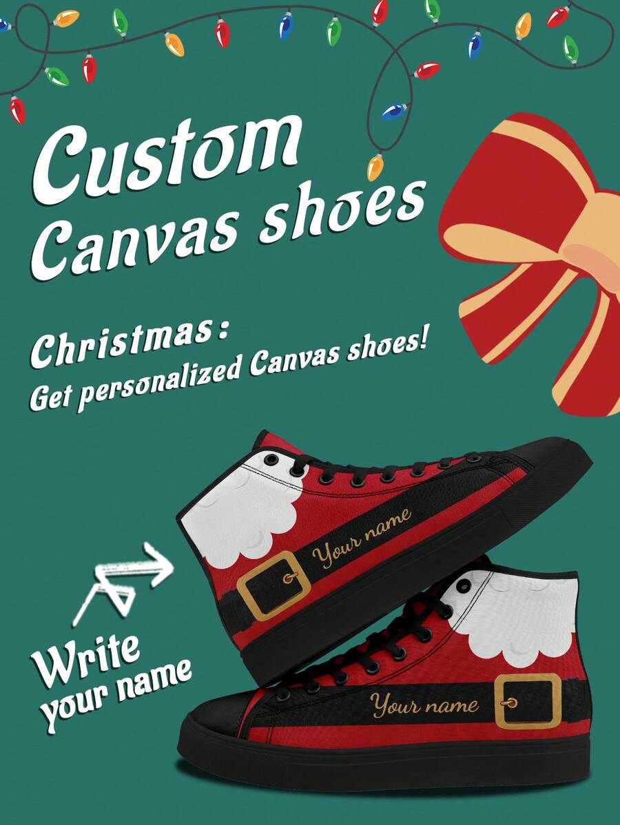 1 双腰带圣诞礼物定制高帮运动鞋、个性化圣诞帽名字运动鞋、定制圣诞礼物厚底运动鞋、个性化圣诞老人高帮帆布鞋、圣诞帽名字运动鞋、个性化男女运动鞋、个性化运动休闲鞋、送给妈妈/爸爸/她/他/女朋友/男朋友/妻子/丈夫/朋友的圣诞礼物