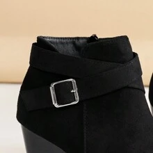 Women's Autumn/Winter Round Toe Side Zipper Wedge Heel Casual Fashion Ankle Boots - Black - View 6