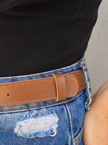 Women's Belt 230 Thin With Gold Buckle In Minimalist Synthetic Leather 3247 - Lạc đà - Xem 4