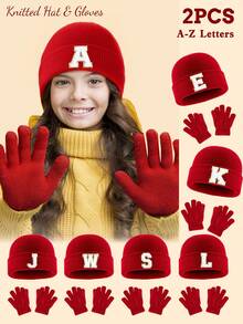 2 seturi pentru bebeluși, căciulă și mănuși moi tricotate cu 26 de litere, costum personalizat drăguț pentru băieți și fete, costum cald și rece de iarnă, potrivit pentru sugari în toamna și iarna, utilizare zilnică caldă la modă