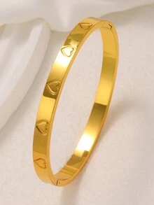 新款时尚优质不锈钢心形钉子手镯套装，适合女性日常佩戴 - 金黃色 - 查看 13