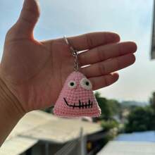 Handcrafted Crochet Keychain:Triangle Monster , Adorable Blue Monster With A Yellow Mouth Best Gifts - Pink - View 5