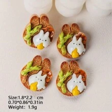 5/10 chiếc Bánh mì thỏ dễ thương với hạt nhựa trứng - Ốp điện thoại tự làm, Kẹp tóc, Băng đô, Phụ kiện trang sức màu kem Vật liệu trang trí - Bánh mì nướng phô mai trứng tráng hình chú thỏ dễ thương - Xem 5