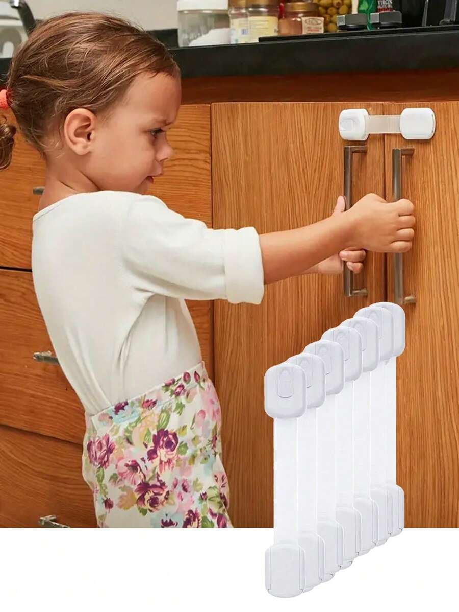 6pcs White Strap Lock, Cabinet Door Lock, Drawer Lock, Furniture Lock Baby Shower Family Decorations Gifts - White - View 1
