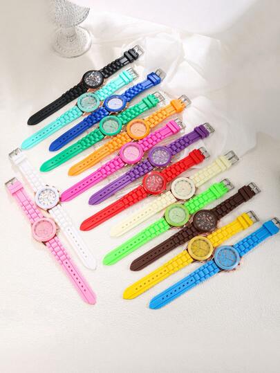 1 pieza Reloj de Ginebra de silicona modelo Ginebra, versión coreana, de moda y bonito, reloj de gelatina colorido y casual para estudiantes