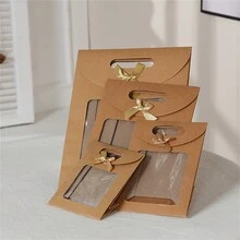 10pcs/Set Luxury Kraft Paper Gift Boxes With Clear Window And Bow, Folding Handle Gift Bags - Thickened Paper, Exquisite Craftsmanship, Foldable, Suitable For Candy, Cookies, DIY Crafts And Party Gifts - Ideal For Birthdays, Weddings, Christmas And Other Festivals - Various Sizes - Multicolor - View 2