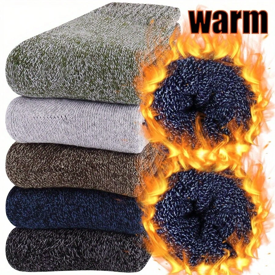 Men's Thermal Wool Socks - 1/5 Pairs, Breathable & Moisture-Wicking, Perfect For Hunting, Hiking & Fishing , Machine Washable - Multicolor - View 1