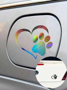 2 件装汽车贴纸狗爪印和心形反光贴花，创意反光汽车贴纸可遮盖车身和车门上的划痕，独特且吸引爱狗人士 - 彩色 - 查看 1