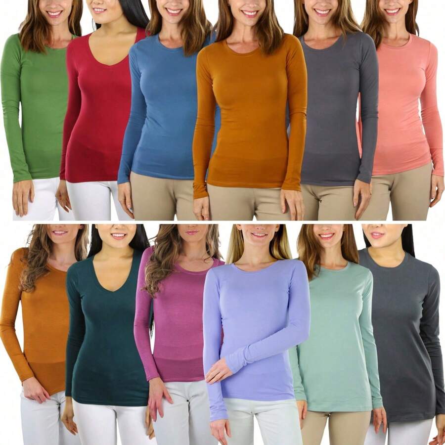 Women's Single Or Multi-Pack Of Comfy Long Sleeve Casual Assorted Tee Tops T-Shirts - Single: Randomly Selected - View 1