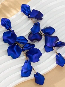 1 cặp bông tai tua rua dài nhiều lớp hình cánh hoa hồng bằng bạc, trang sức thời trang cao cấp thanh lịch sang trọng dành cho phụ nữ - Xanh đậm - Xem 5