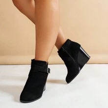 Women's Autumn/Winter Round Toe Side Zipper Wedge Heel Casual Fashion Ankle Boots - Black - View 3