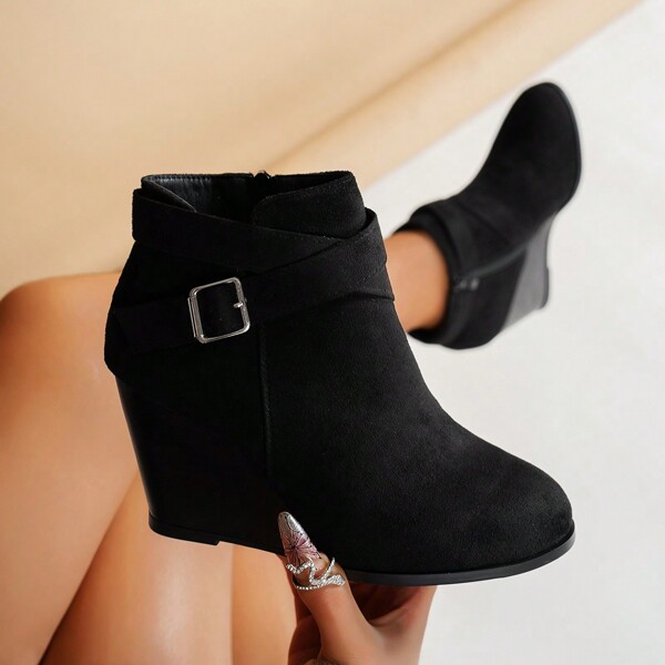 Women's Autumn/Winter Round Toe Side Zipper Wedge Heel Casual Fashion Ankle Boots