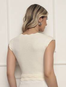 ONLYONE - JAPANESE MODAL SLEEVE CROPPED TOP WITH WAVE DETAIL HEM -  FIMINAS TOPS KNIT TOPS - Cream - View 2