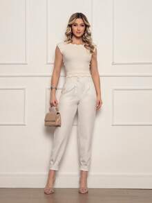 ONLYONE - JAPANESE MODAL SLEEVE CROPPED TOP WITH WAVE DETAIL HEM -  FIMINAS TOPS KNIT TOPS - Cream - View 3