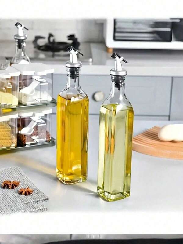 1pc Glass Oil Dispenser Bottle, Vinegar Liquid Seasoning Storage Container, Suitable For Cooking, Baking, Salad, BBQ, Kitchen Oil Dispenser Storage Container, Kitchen Utensils,Kitchen,Christmas