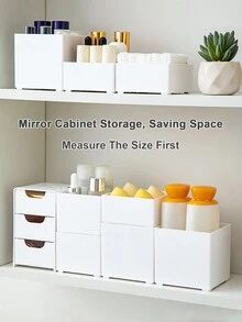 1/2 件迷你桌面收纳盒，抽屉式文具收纳盒，化妆工具，珠宝收纳盒，带隔板 - 白色 - 查看 5