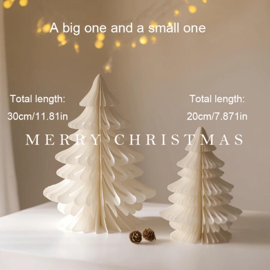 Set Of 2, Christmas Tree-Shaped Desktop Decorations, Festive Decor, Honeycomb Paper Christmas Tree Decor, Party Decor For Christmas Gatherings, Table Centerpieces For Christmas, New Year's Eve Parties, And Holiday Ambiance Enhancements.