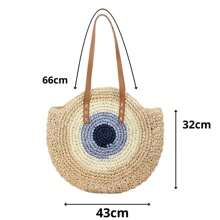 Kamufle Bolsa Feminina Palha Sintética Espaçosa Praia Verão Moderna Viagem Passeio - Azul - Visão 6