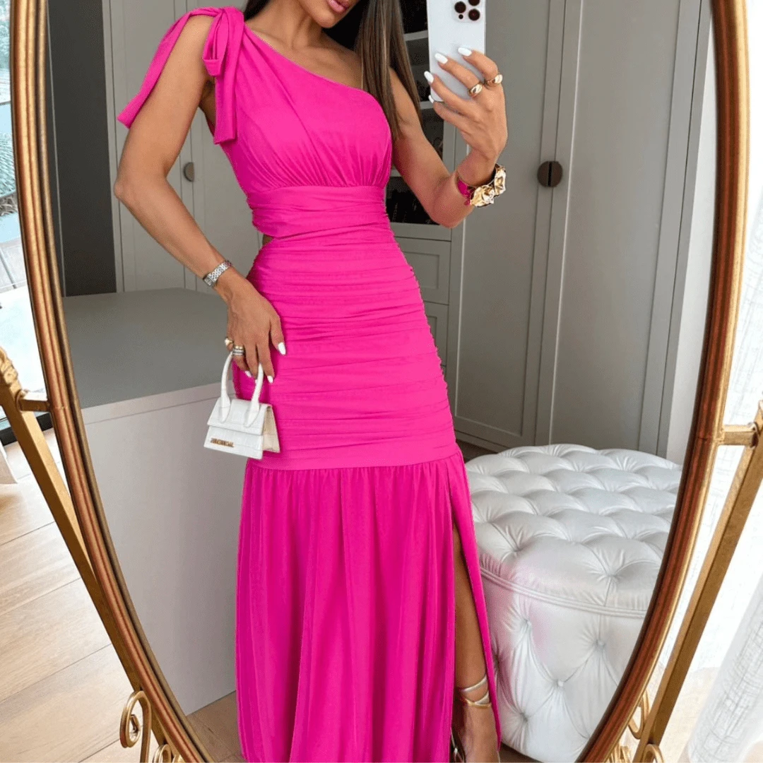 MERMAID DRESS WITH SLIT IN VARIOUS COLORS, GREAT FIT. - Hot Pink - View 1
