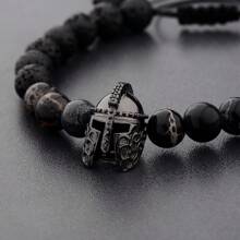 Brazalete de casco de hombre, brazalete espartano, brazalete de gladiador, brazalete de guerrero de piedra natural ajustable macramé