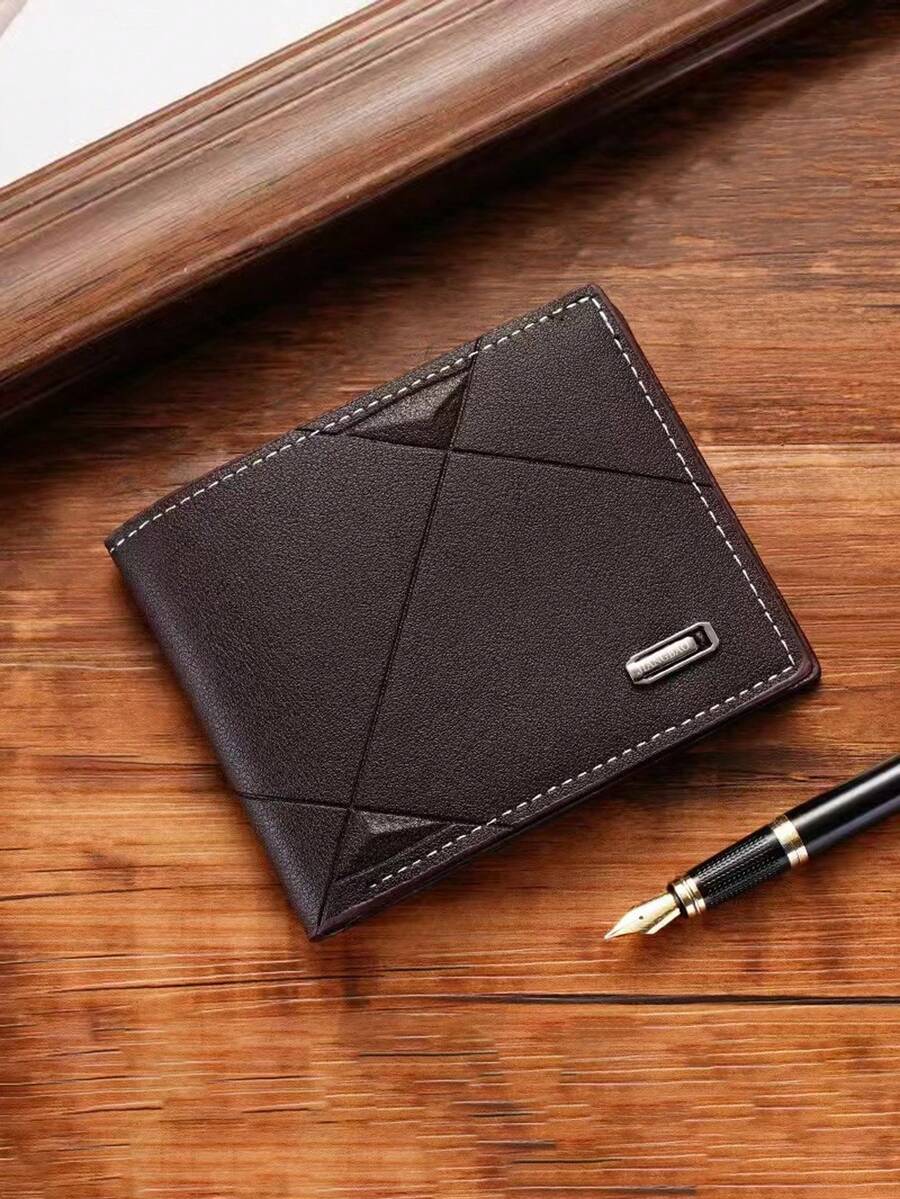 1 件男士经典商务休闲纯色复古短款钱包带卡槽可装驾驶证件钱包男士生日 - 咖啡棕 - 查看 1